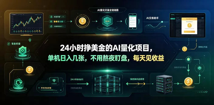 24小时挣美金的AI量化项目，单机日入几十美刀，不用熬夜盯盘，每天见收益【揭秘】-卓越网创
