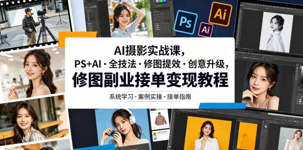 AI摄影实战课,PS+AI・全技法・修图提效・创意升级,修图副业接单变现教程 AI摄影实战课,PS+AI・全技法・修图提效・创意升级,修图副业接单变现教程