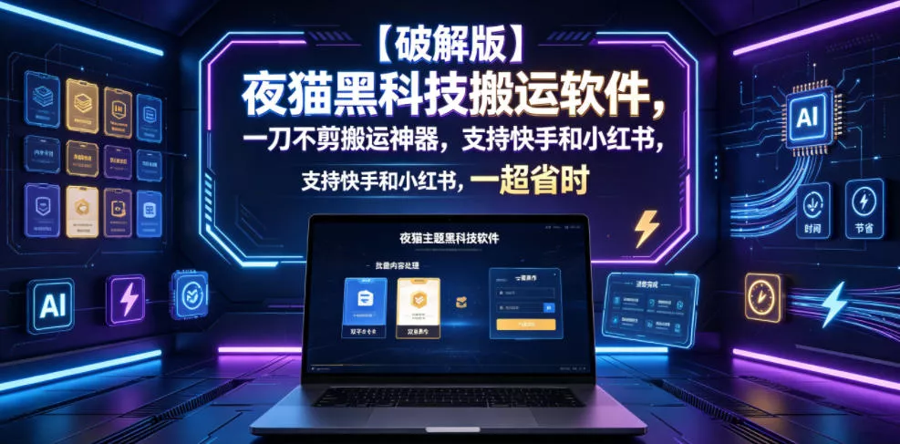 【破解版】夜猫黑科技搬运软件,一刀不剪搬运神器,支持快手和小红书,一键搬运超省时! 【破解版】夜猫黑科技搬运软件,一刀不剪搬运神器,支持快手和小红书,一键搬运超省时!