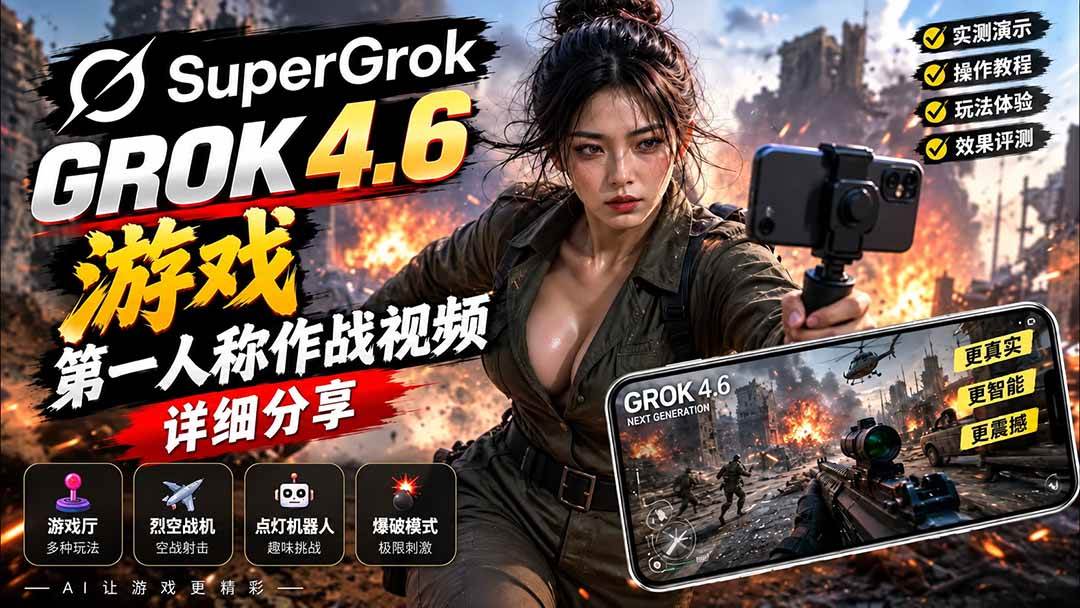(20502期)Grok 4.6 也能做游戏?第一人称作战视频实测|玩法详细讲解 (20502期)Grok 4.6 也能做游戏?第一人称作战视频实测|玩法详细讲解