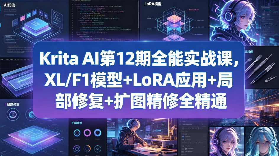 Krita AI第12期全能实战课，XL/F1模型+LoRA应用+局部修复+扩图精修全精通-卓越网创