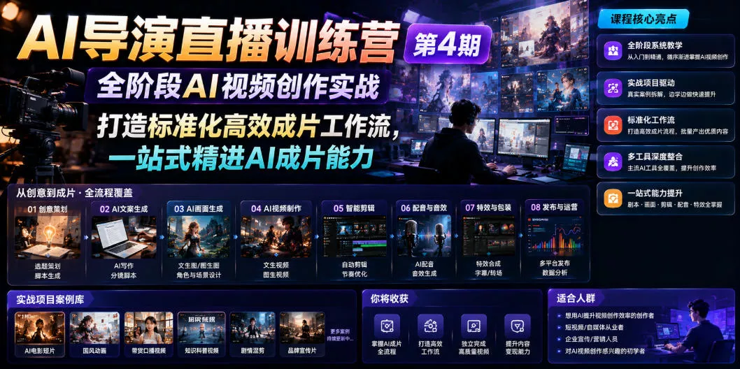 AI导演直播训练营第4期|全阶段AI视频创作实战,打造标准化高效成片工作流,一站式精进AI成片能力 AI导演直播训练营第4期|全阶段AI视频创作实战,打造标准化高效成片工作流,一站式精进AI成片能力