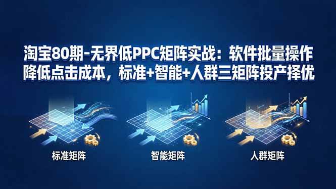 (17987期)淘宝80期-无界低PPC矩阵实战:软件批量操作降低点击成本,标准+智能+人群三矩阵投产择优-卓越网创
