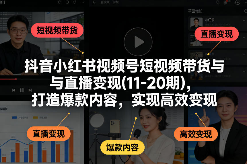 抖音小红书视频号短视频带货与直播变现(10-21期),打造爆款内容,实现高效变现(更新05月)-卓越网创