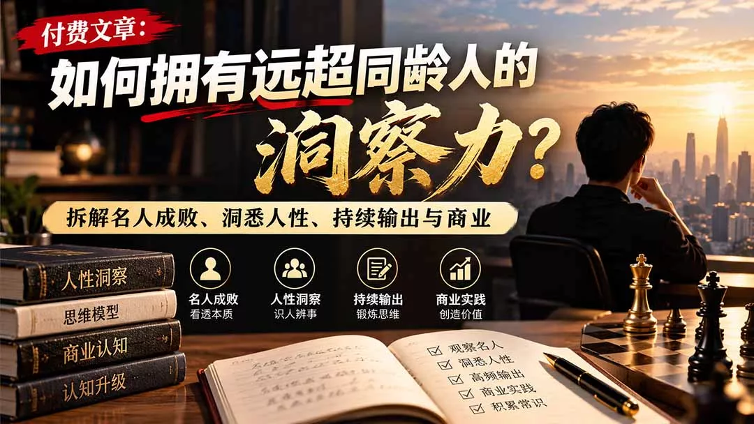 付费文章：如何拥有远超同龄人的洞察力？拆解名人成败、洞悉人性、持续输出与商业实践