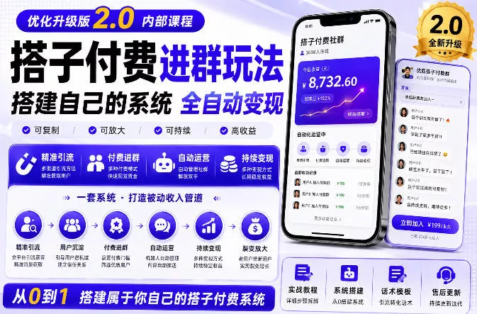 搭建群系统实战项目玩法，搭建整套付费进群系统，实现全天被动收益-卓越网创