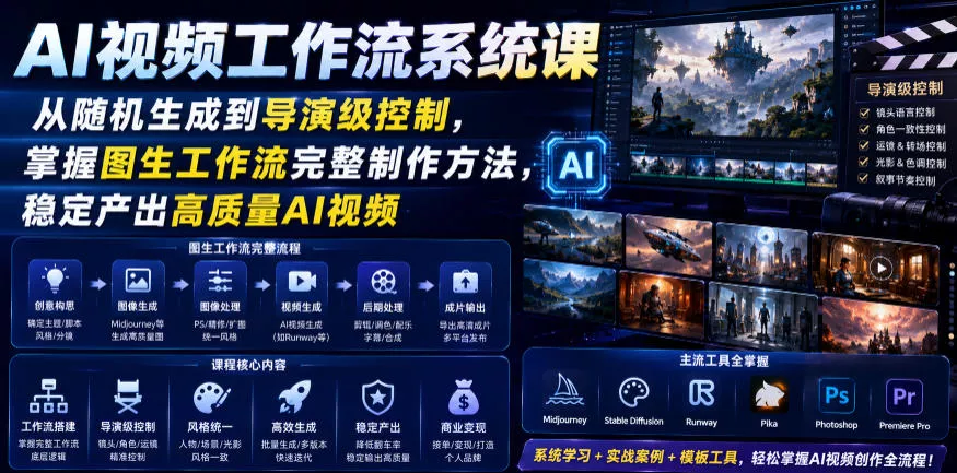 AI视频工作流系统课,从随机生成到导演级控制,掌握图生工作流完整制作方法,稳定产出高质量AI视频 AI视频工作流系统课,从随机生成到导演级控制,掌握图生工作流完整制作方法,稳定产出高质量AI视频