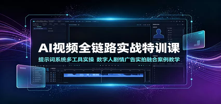 AI视频全链路实战特训课:提示词系统多工具实操,数字人剧情广告实拍融合案例教学-卓越网创