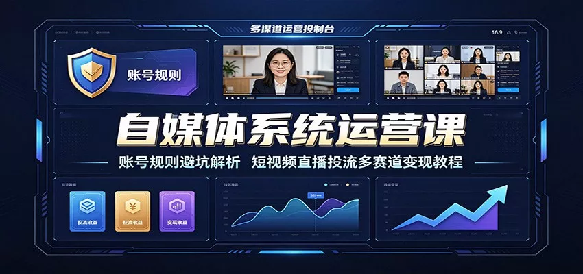 自媒体系统运营课:账号规则避坑解析,短视频直播投流多赛道变现教程-卓越网创
