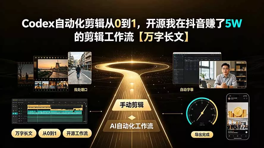 Codex自动化剪辑从0到1,开源我在抖音赚了5W 的剪辑工作流【万字长文】 Codex自动化剪辑从0到1,开源我在抖音赚了5W 的剪辑工作流【万字长文】