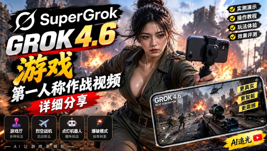 Grok 4.6也能做游戏?第一人称作战视频实测|玩法详细讲解-卓越网创