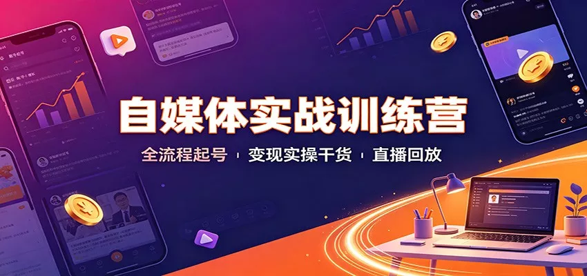 自媒体实战训练营：全流程起号变现实操干货直播回放-卓越网创