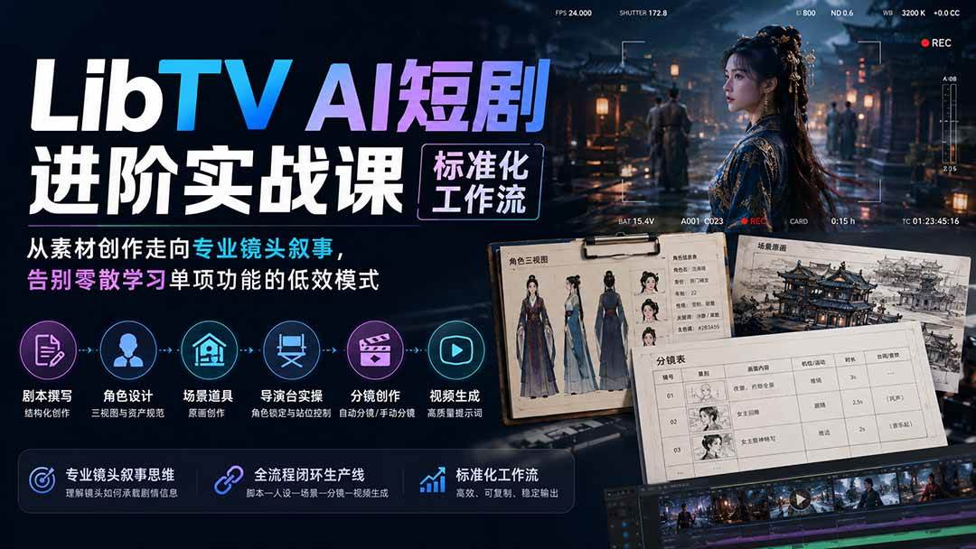 (19836期)LibTV AI短剧进阶实操课标准化工作流;从素材创作走向专业镜头叙事,告别零散学习单项功能的低效模式 (19836期)LibTV AI短剧进阶实操课标准化工作流;从素材创作走向专业镜头叙事,告别零散学习单项功能的低效模式