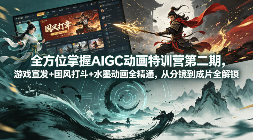 全方位掌握AIGC动画特训营第二期，游戏宣发+国风打斗+水墨动画全精通，从分镜到成片全解锁-卓越网创