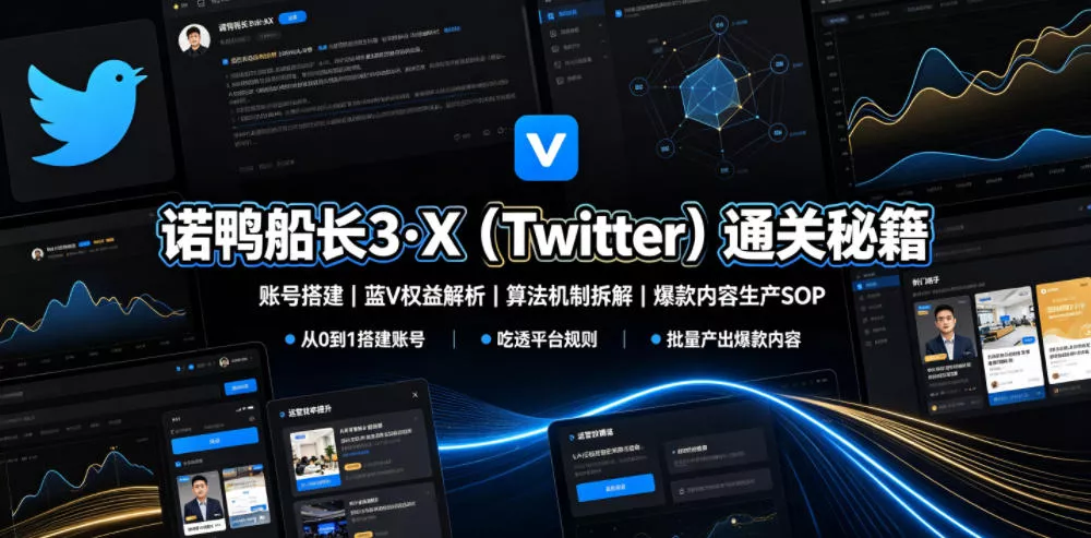 诺鸭船长3·X(Twitter)通关秘籍,涵盖账号搭建、蓝V权益解析、算法机制拆解及爆款内容生产SOP 诺鸭船长3·X(Twitter)通关秘籍,涵盖账号搭建、蓝V权益解析、算法机制拆解及爆款内容生产SOP