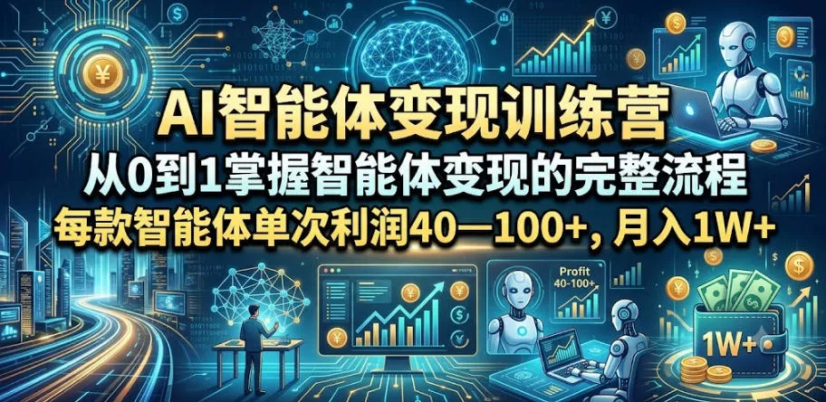 AI智能体变现训练营,从0到1掌握智能体变现的完整流程,每款智能体单次利润40—100+,月入1W+ AI智能体变现训练营,从0到1掌握智能体变现的完整流程,每款智能体单次利润40—100+,月入1W+