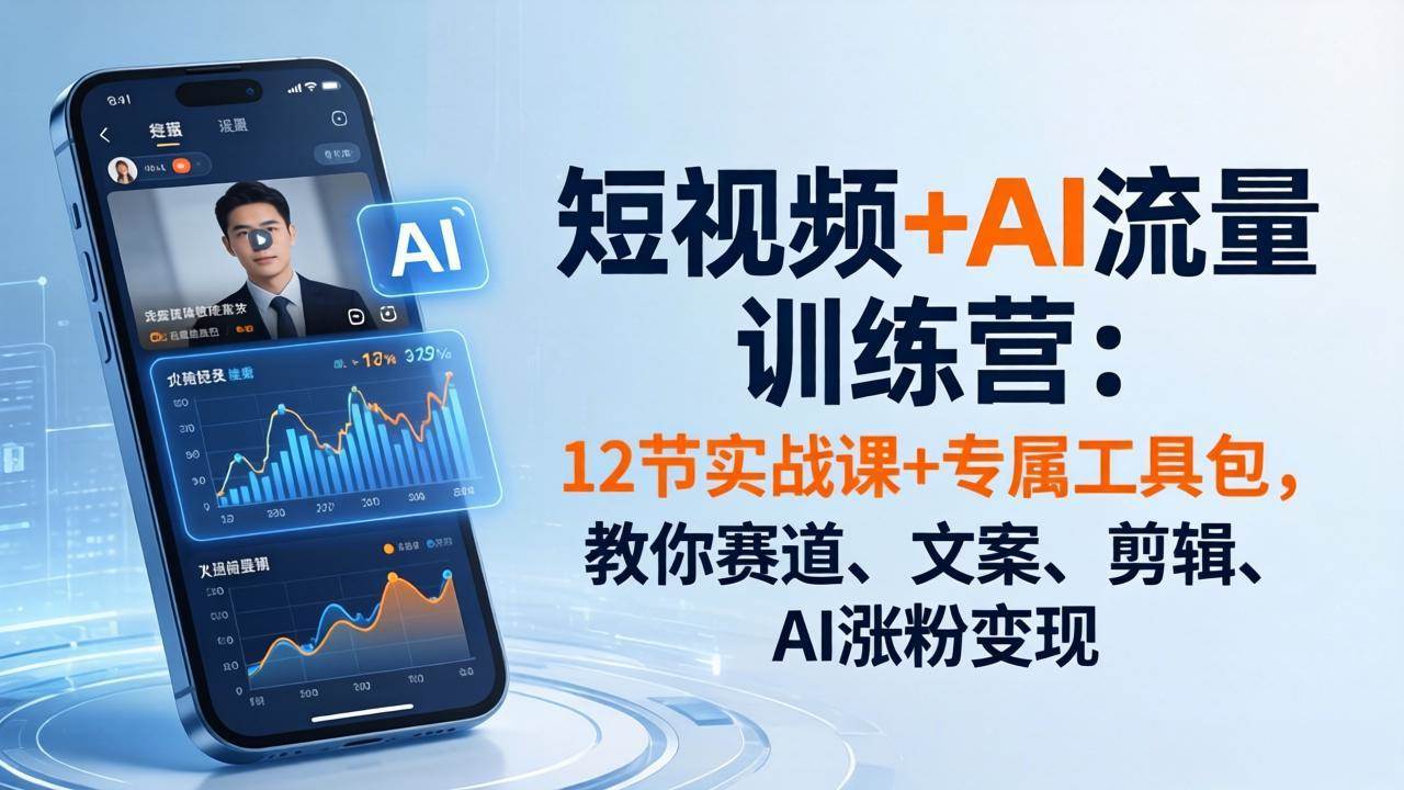 (18078期)短视频+AI流量训练营:12节实战课+专属工具包,教你赛道、文案、剪辑、AI涨粉变现-卓越网创