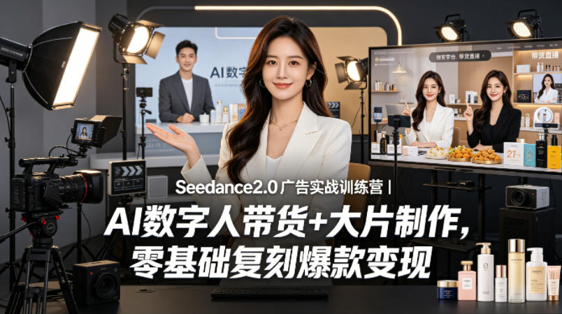 Seedance2.0广告实战训练营|AI数字人带货+大片制作,零基础复刻爆款变现-卓越网创