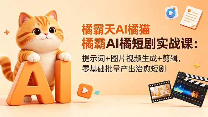 (18542期)橘霸天AI橘猫短剧实战课:提示词+图片视频生成+剪辑,零基础批量产出治愈短剧-卓越网创