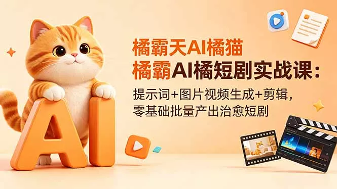 橘霸天AI橘猫短剧实战课:提示词+图片视频生成+剪辑,零基础批量产出治愈短剧 橘霸天AI橘猫短剧实战课:提示词+图片视频生成+剪辑,零基础批量产出治愈短剧