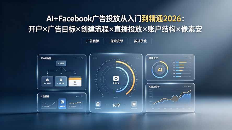 (19465期)AI+Facebook广告投放从入门到精通2026:开户×广告目标×创建流程×直播投放×账户结构×像素安装×AI赋能 (19465期)AI+Facebook广告投放从入门到精通2026:开户×广告目标×创建流程×直播投放×账户结构×像素安装×AI赋能