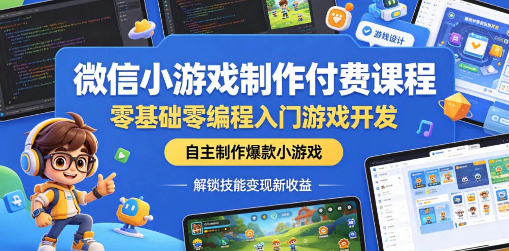 微信小游戏制作付费课程，零基础零编程入门游戏开发，自主制作爆款小游戏，解锁技能变现新收益-卓越网创