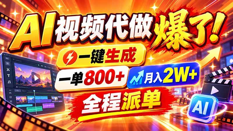（21114期）2026年底新赛道，AI视频代做一单800+，小白可做，告别打工-卓越网创