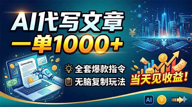 （18575期）AI代写文章，一单1000+，全套爆款指令+无脑复制玩法，当天见收益！-卓越网创