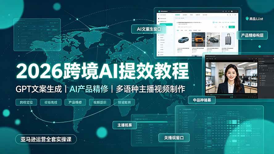 (19286期)2026跨境AI提效教程·GPT文案生成|AI产品精修|多语种主播视频制作,亚马逊运营全套实操课 (19286期)2026跨境AI提效教程·GPT文案生成|AI产品精修|多语种主播视频制作,亚马逊运营全套实操课