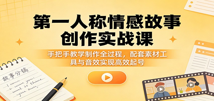 第一人称情感故事创作实战课：手把手教学制作全过程，配套素材工具与音效实现高效起号-卓越网创