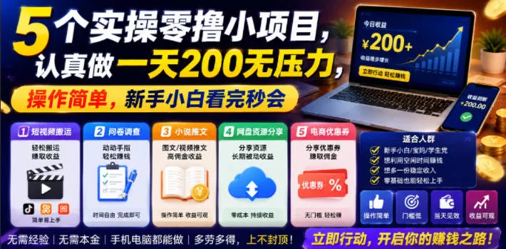 5个实操零撸小项目,认真做一天200无压力,操作简单,新手小白看完秒会【揭秘】 5个实操零撸小项目,认真做一天200无压力,操作简单,新手小白看完秒会【揭秘】