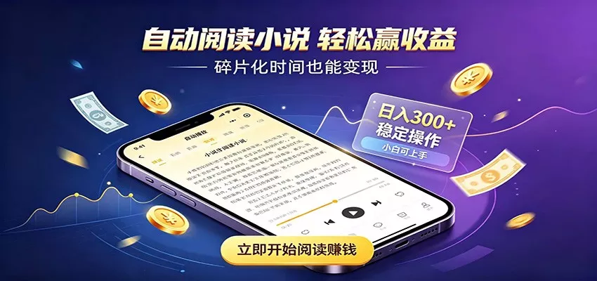 挂机看小说，全程自动运行不费精力，每日稳定赚三百-卓越网创