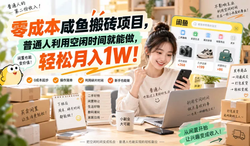 零成本咸鱼搬砖项目,普通人利用空闲时间就能做,轻松月入1W!【揭秘】-卓越网创