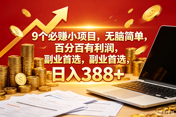 (18597期)9个必赚钱的小项目,百分百赚米,无脑简单,副业首选,日入388+-卓越网创