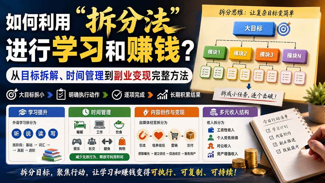 （20022期）付费文章：如何利用“拆分法”进行学习和賺钱？从目标拆解、时间管理到副业变现完整方法-卓越网创