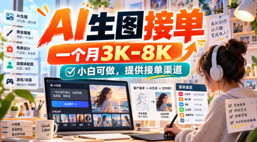 AI生图接单，一个月3K-8K，小白可做，提供接单渠道-卓越网创