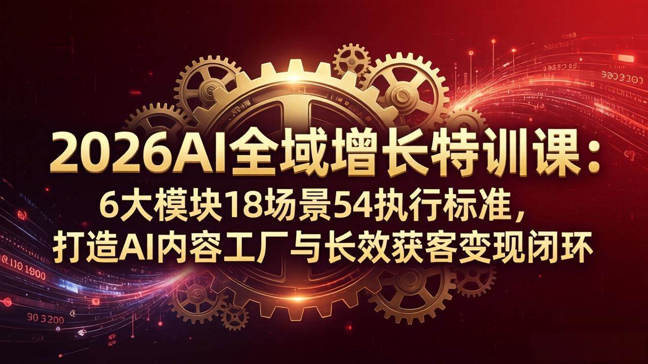 (18103期)2026AI全域增长特训课:6大模块18场景54执行标准,打造AI内容工厂与长效获客变现闭环 (18103期)2026AI全域增长特训课:6大模块18场景54执行标准,打造AI内容工厂与长效获客变现闭环