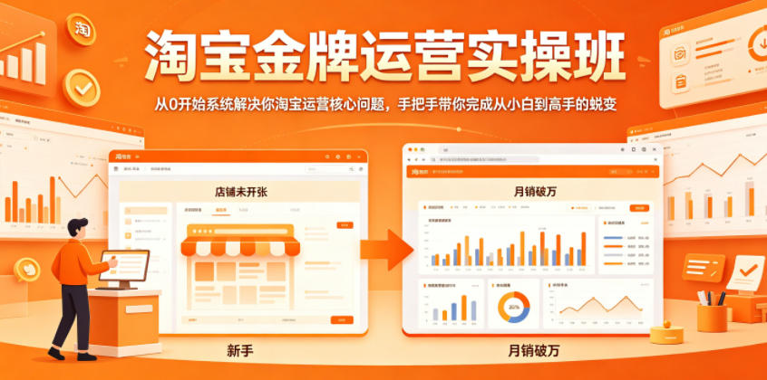 淘宝金牌运营实操班，从0开始系统解决你淘宝运营核心问题，手把手带你完成从小白到高手的蜕变-卓越网创