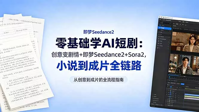 零基础学AI短剧:创意变剧情+即梦Seedance2+Sora2,小说到成片全链路 零基础学AI短剧:创意变剧情+即梦Seedance2+Sora2,小说到成片全链路