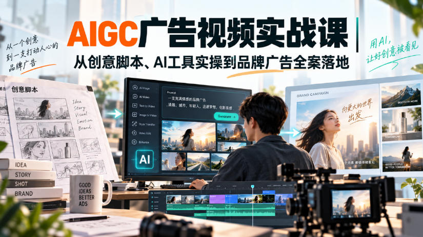 AIGC广告视频实战课｜从创意脚本、AI工具实操到品牌广告全案落地-卓越网创