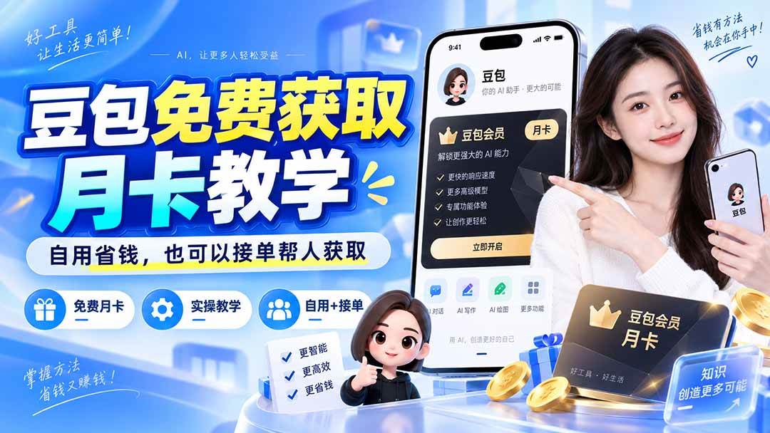 （20358期）豆包免费获取月卡教学，自用省钱，也可以接单帮人获取-卓越网创