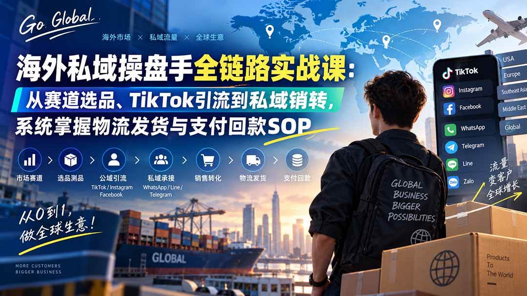 (20255期)海外私域操盘手全链路实战课:从赛道选品、TikTok引流到私域销转,系统掌握物流发货与支付回款SOP-卓越网创