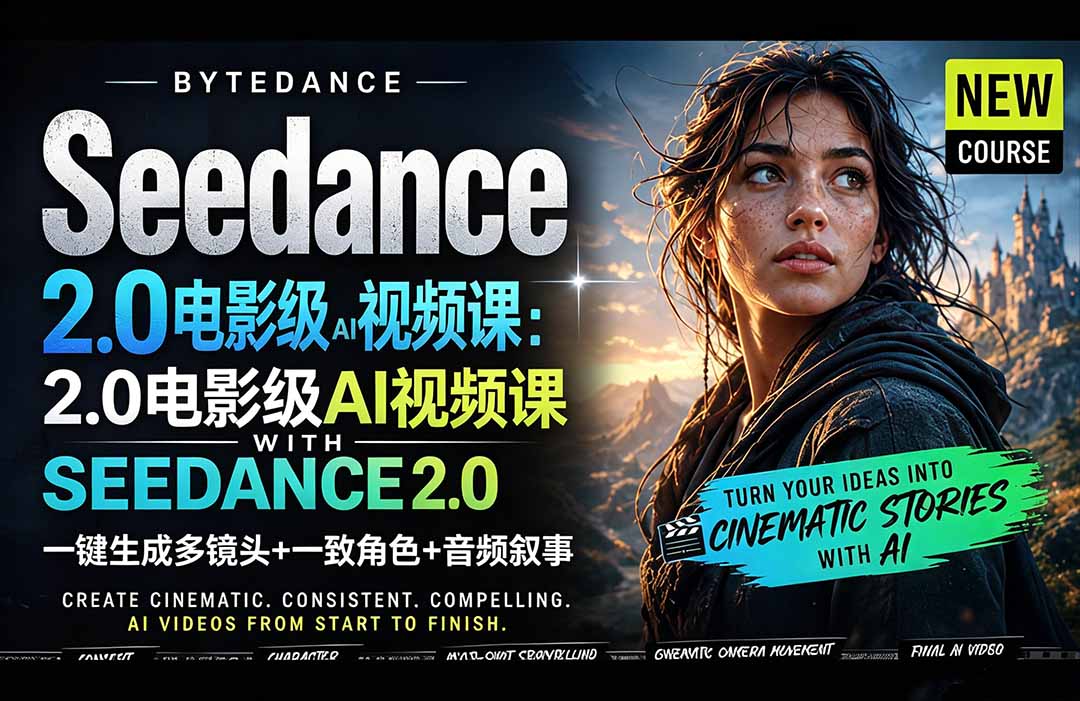 Seedance 2.0电影级AI视频课:一键生成多镜头+一致角色+音频叙事-卓越网创