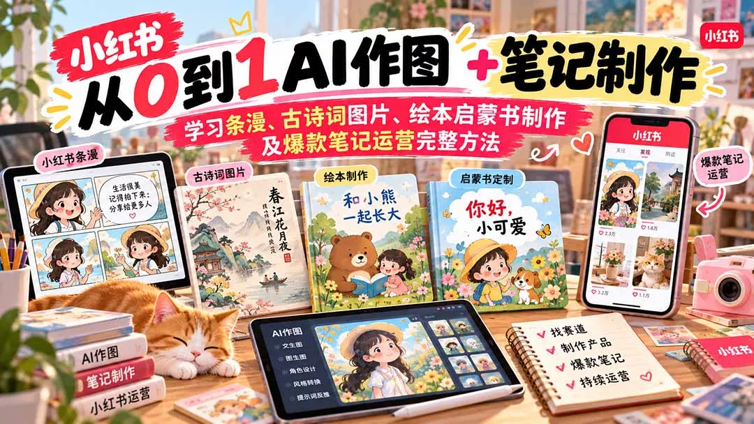 2026小红书AI内容创作从0到1-更新1017:学习条漫、古诗词图片、绘本启蒙书制作及爆款笔记运营完整方法 2026小红书AI内容创作从0到1-更新1017:学习条漫、古诗词图片、绘本启蒙书制作及爆款笔记运营完整方法