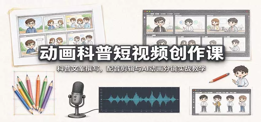 动画科普短视频创作课：科普文案撰写，配音剪辑与AI动画分镜实战教学-卓越网创