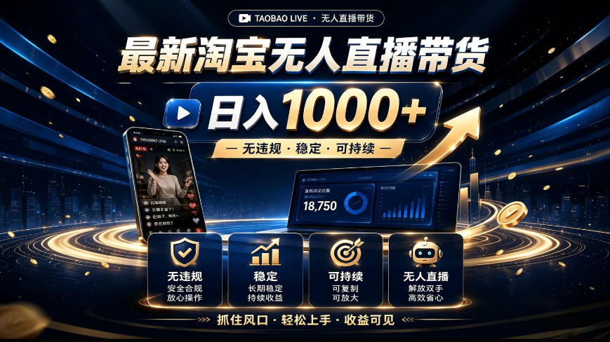 2026最新淘宝无人直播带货，日入1k+，无违规·稳定·可持续，抓住风口，轻松上手，收益可见【揭秘】-卓越网创