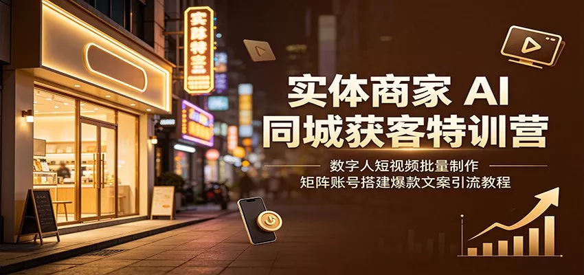 实体商家AI同城获客特训营：数字人短视频批量制作，矩阵账号搭建爆款文案引流教程-卓越网创
