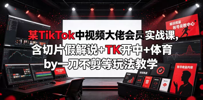 某TikTok中视频大佬会员实战课,含切片假解说+TK开中+体育by一刀不剪等玩法教学-卓越网创