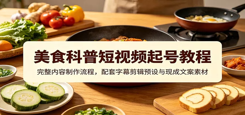 美食科普短视频起号教程：完整内容制作流程，配套字幕剪辑预设与现成文案素材-卓越网创