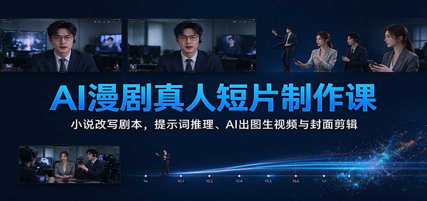 AI漫剧真人短片制作课：小说改写剧本，提示词推理、AI出图生视频与封面剪辑-卓越网创